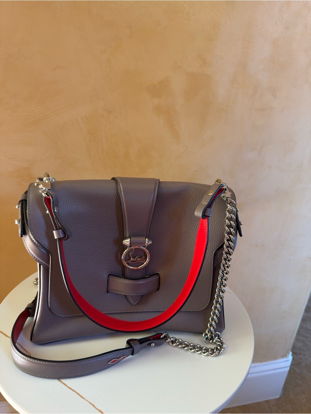 Christian Louboutin Medium Rubylou Taupe Gray Leather Bag Rare